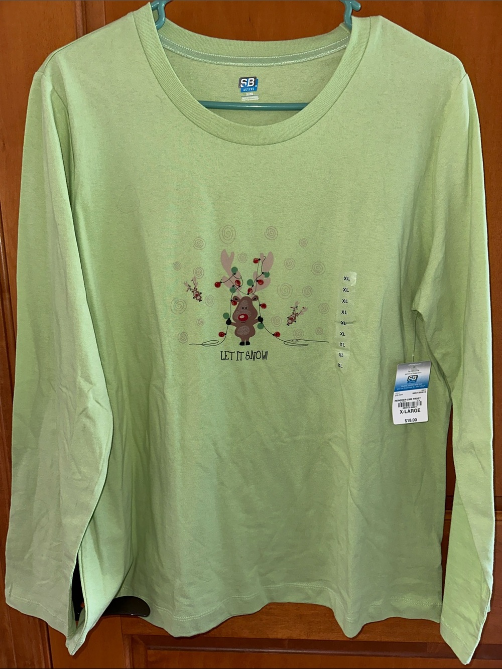 NWT SB Active Lime Green Reindeer Let It Snow Graphic Long Sleeve Tee XL 🦌
